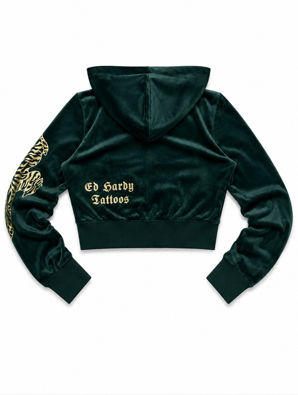 2PC SET ED HARDY Velour Tracksuit Green Tiger WIDE LEG Hoodie Joggers MEDIUM NWT - Picture 4 of 8